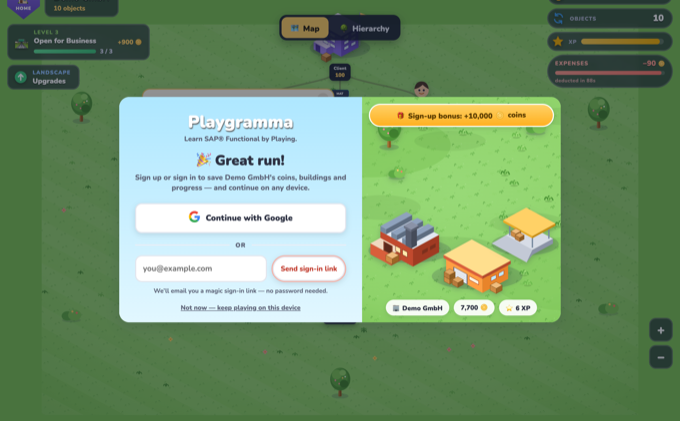Playgramma Company & Master Data module map — the enterprise structure game board